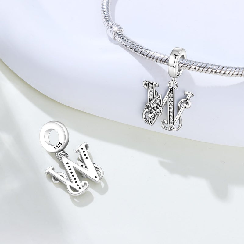 PANPOKI Store 2 Pack 925 Sterling Silver Butterfly Letter Charms for Bracelets and Necklace Alphabet Initial Dangle Pendants Round Spacer Beads Pave Cubic Zirconia Jewelry Gift for Women - Image 2